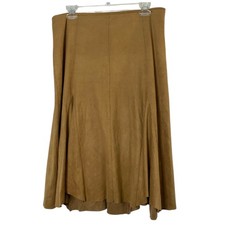 Vintage Y2K Brown Faux Suede Pleated A Line Skirt Midi 27  Zip Closure Boho