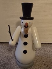 VINTAGE WOOD SNOWMAN W TOP HAT SMOKER INCENSE BURNER GERMANY (EAST) $0 SHIP