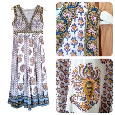ANOKHI Indian cotton maxi summer dress hand block printed arty hippy ethnic s