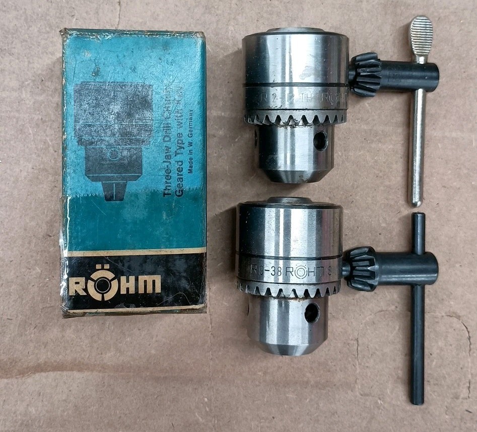 ロドリ 2 ROHM Drill Chucks R9-38 and R2-12 NOS Made in Germany 2 Keys 1