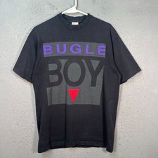 Vintage Bugle Boy Graphic Logo T-Shirt Black Medium 100% Cotton USA-Made