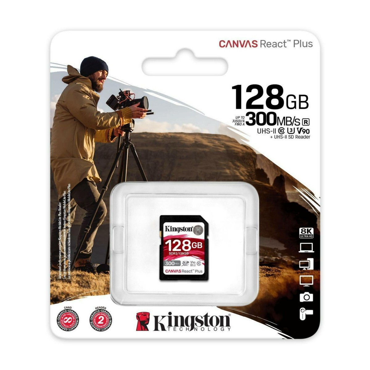 Kingston Canvas React Plus 128GB U3 V90 SDXC UHS II SD Card 2 Pack
