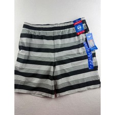 Speedo Mens Tech Volley Swim Trunks Striped Black Grey L 34-36 NWT