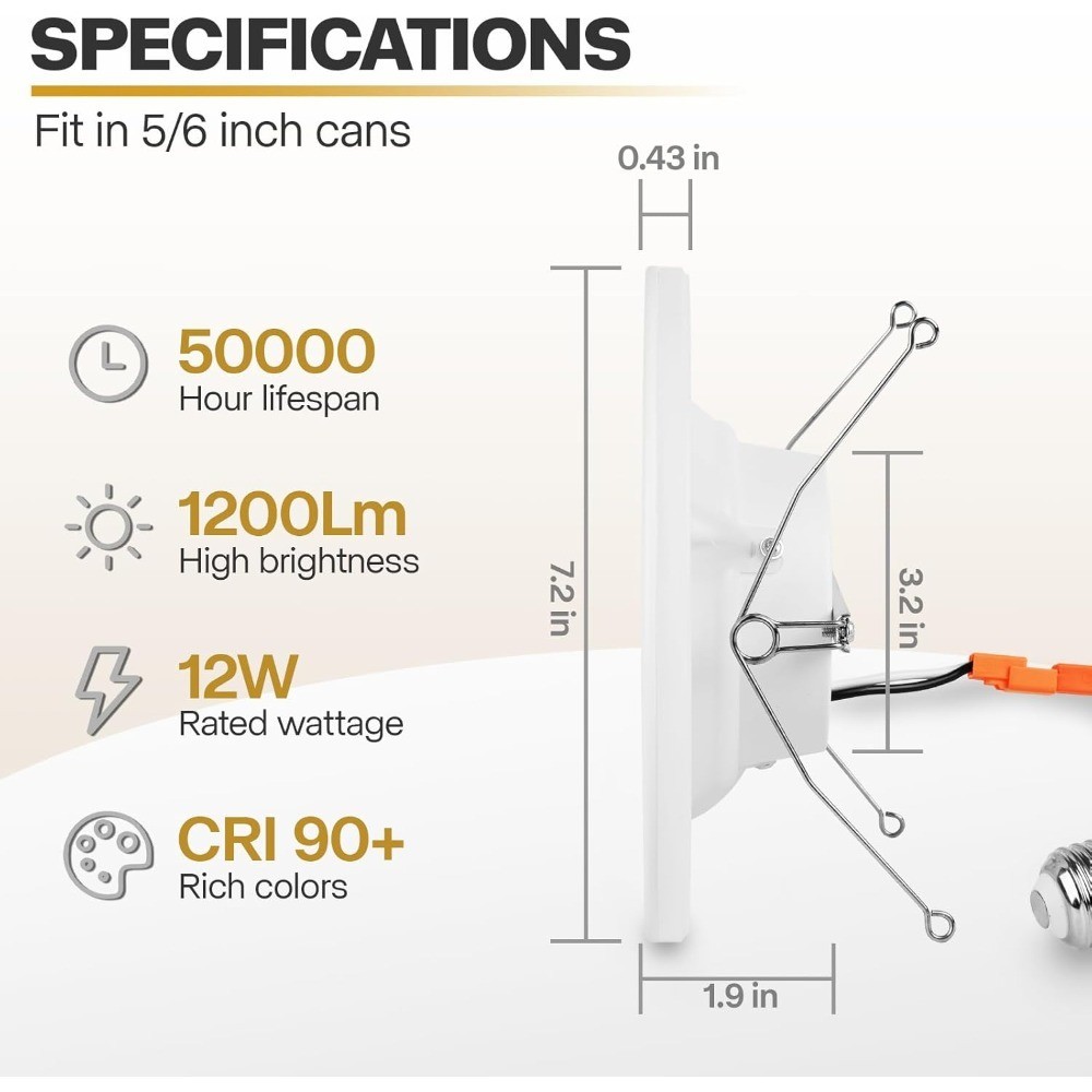 5/6 Inch LED Recessed Downlight 12 Pack Dimmable Can Lights with Night Light