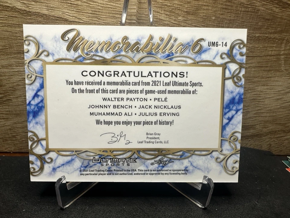 2021 Leaf Ultimate #UM6-14 ~Pele~Nicklaus~Erving~Payton~Bench~Ali - 6 RELIC /12 - Image 2 of 2