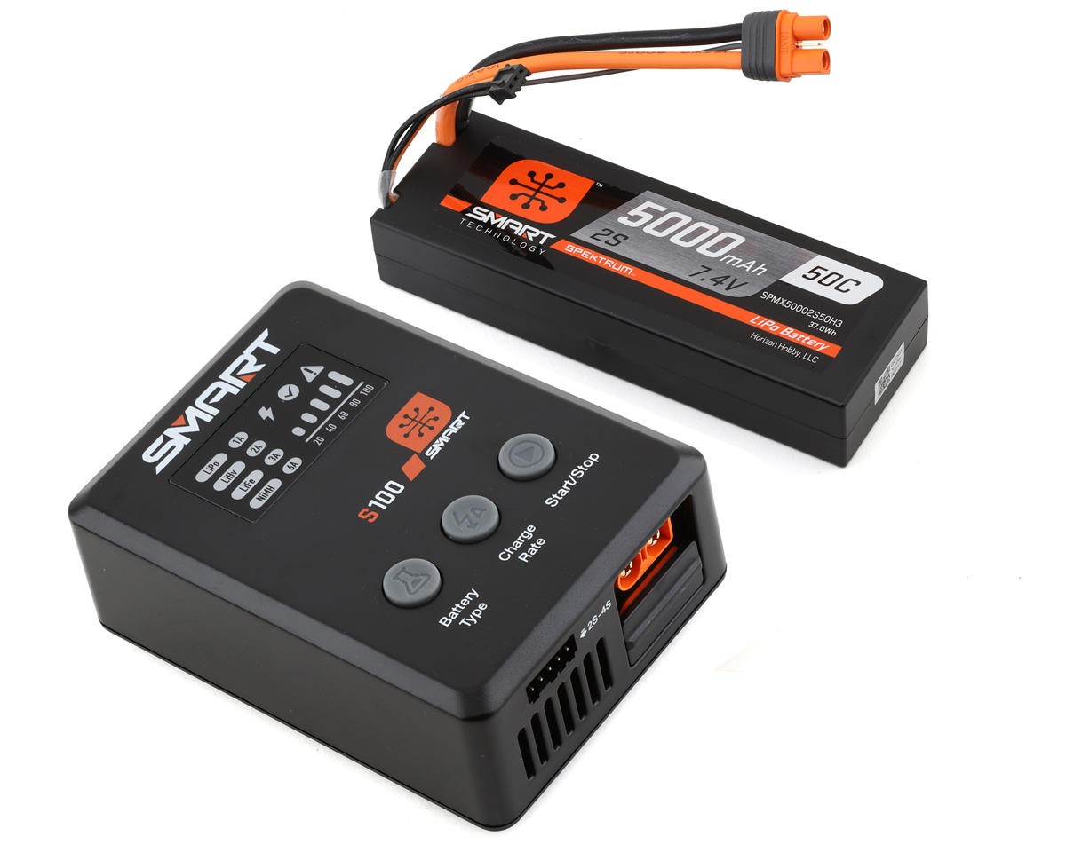 40 50 c lipo Spektrum SPMX-1031 Smart Powerstage Surface Bundle: 5000mAh 2S 50C LiPo Battery (IC3) / 100W S100 Charger