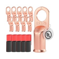 AIRIC 10 PCS UL Listed 8 AWG - 3/8" Battery Cable Lugs, Heat Shrink Ring Term...