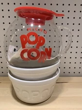 NWOT Ecolution Micro-Pop Glass Microwave Popcorn Maker and 2 popcorn bowls. 