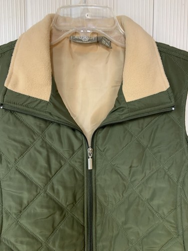 Jane Ashley Womens Quilted Vest, Size L, Green, Fur Lining, Polyester - Picture 3 of 8