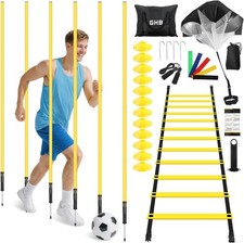 GHB Soccer Agility Training Set Poles Ladder Cones Parachute