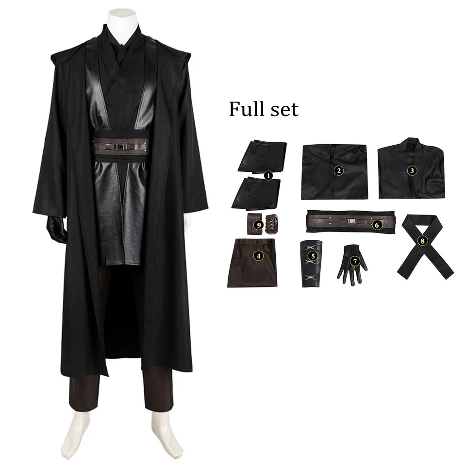 Star Wars Jedi Sith Anakin Skywalker Disfraz Juegos con disfraces Traje Negro Traje de Halloween Foto 3 de 4