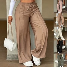 Flat Measurement Women Pleated Pants Drawstring Trousers High Elasticity Fabric