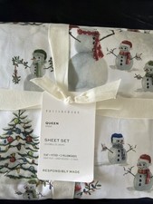 Pottery Barn/Snowman/Queen Sheet Set 4/Christmas/Holiday/Winter Cotton