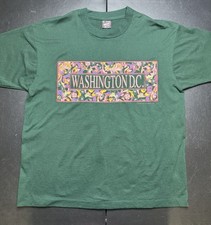 Vintage 90s Washington DC T-Shirt XL Green Floral Made In USA Active Image