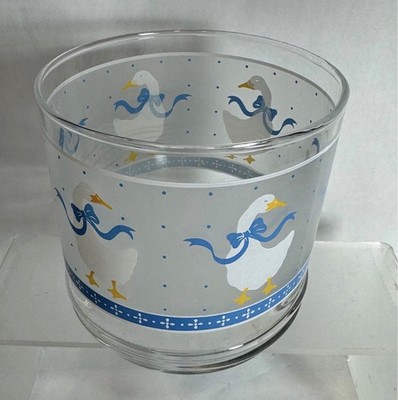 90s Era Glass Container Country Blue Goose Geese Blue Ribbon Bow NO LID