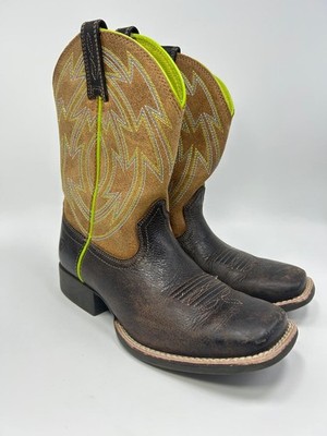 Ariat Sport Wide Square Toe Kids Western Boots Distressed Brown Size 2 10027292