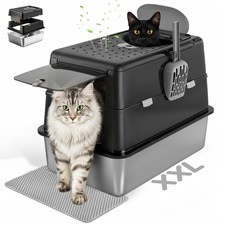 Stainless Steel Cat Litter Tray with Lid Extra Large Enclosed Metal Litter Box