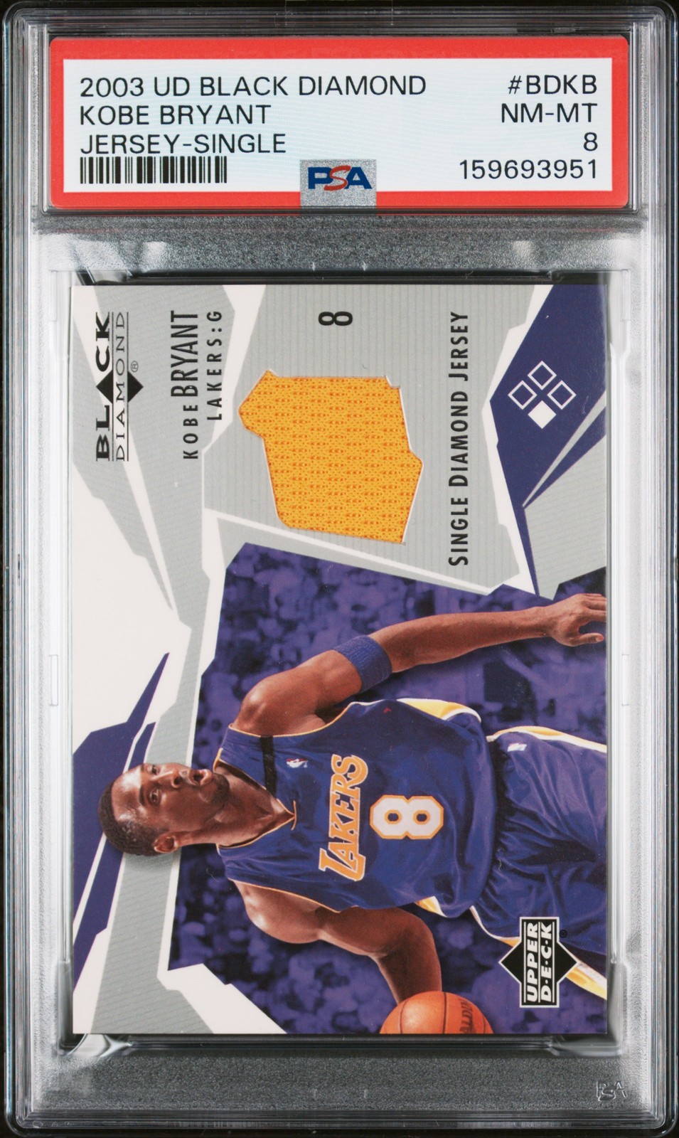 2003 UPPER DECK BLACK DIAMOND JERSEY SINGLE #BDKB KOBE BRYANT PSA 8