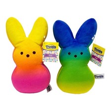 New w/ Tags Pair 10" Rainbow Tie-Dye Peeps Plush Easter Bunnies Velvet-y Ombre