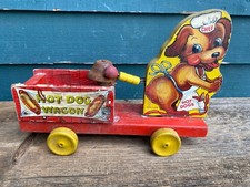 Vintage Fisher Price Toys Hot Dog Wagon #445 Working Condition Rusty Bell USA