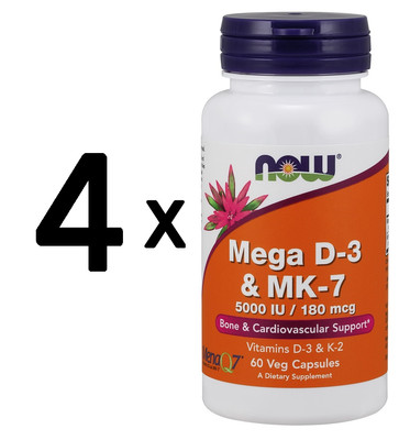 4 x NOW Foods Mega D-3 & MK-7 - 60 vcaps (444,17 EUR/kg)