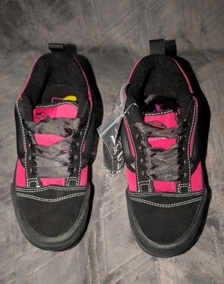 VANS Knu Skate Platform Stacked Sneaker Black Pink Satin Women s Size 5