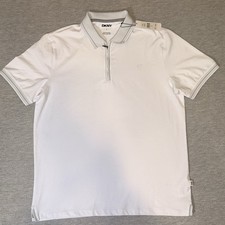 DKNY Men's Polo Shirt Large White Quarter Zip Short Sleeve Golf Tennis NWT