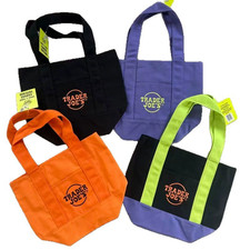 Trader Joe  s Set of 4 Orange, Black, Purple, Lime  Mini Canvas Tote Bags