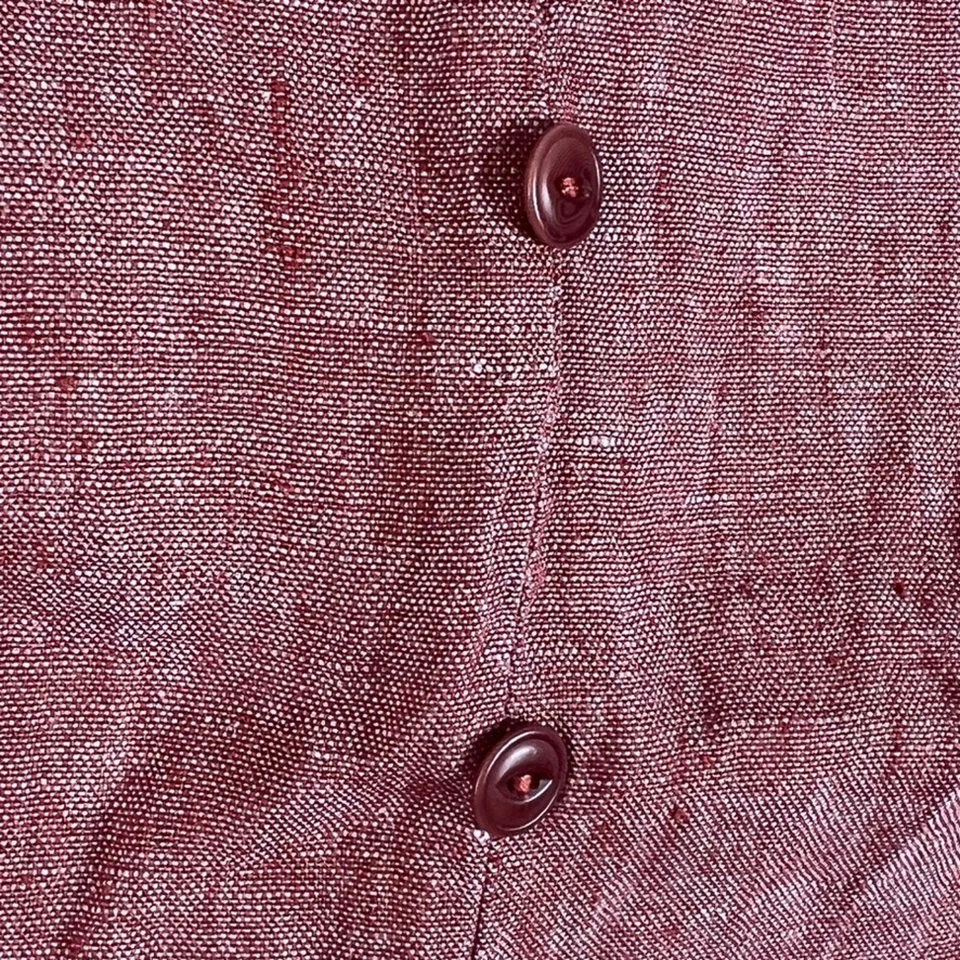 Camiseta sin mangas de lino para mujer talla pequeña roja oxidada lino imitación botones sin mangas Foto 3 de 4