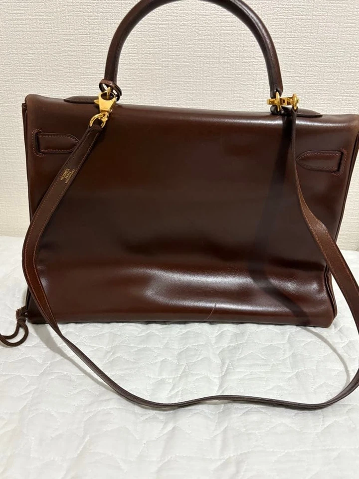 Hermes Kelly 35 Retourne Becerro Marrón Vintage GHW con Correa Z Foto 4 de 4