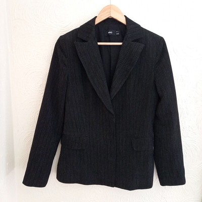 Mango Blazer Jacke grau gestreift weicher Chenille EU 40 UK 12
