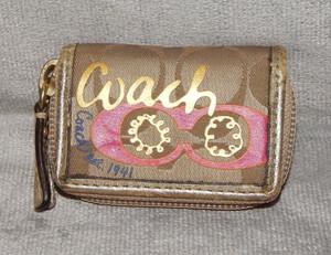 Rare Coach Poppy Graffiti Art Eye Contact Lens Case Khaki Gold Pink Zip HTF GUC