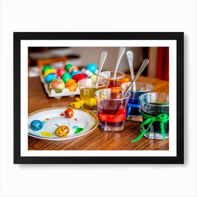 Ostereier auf dem Tisch Kunstdruck gerahmt Wandbild Poster Leinwanddruck Bild