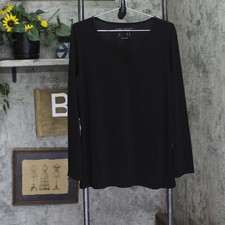 Susan Graver Modern Essentials Liquid Knit V-Neck Long Sleeve Top Black L