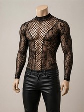 Unisex lace long sleeve bodysuit with open back  one size bodysuit