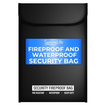 SereneLife Fire & Water Resistant Security Bag ( 0.6''x11''x15'')- Black