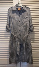 Tory Burch Admiral Blue Halland Brigitte Belted Geo Pockets Dress Size 6