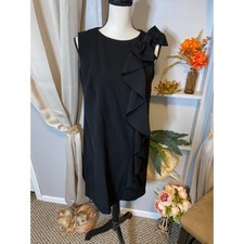 Emma & Michele Black size 8 Fitted Bust Back Zipper Bow Detail GUC Sheath Dress