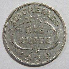 SEYCHELLES 1939 ONE RUPEE KING GEORGE VI WWII ERA SILVER WORLD COIN