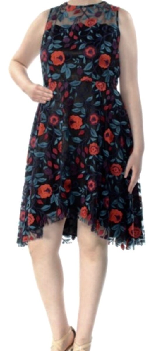 TAHARI Black Sheer Embroidered Floral Illusion Fit & Flare Dress Size 4 NWT  $158 | eBay