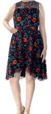 TAHARI Black Sheer Embroidered Floral Illusion Fit & Flare Dress Size 4 NWT $158
