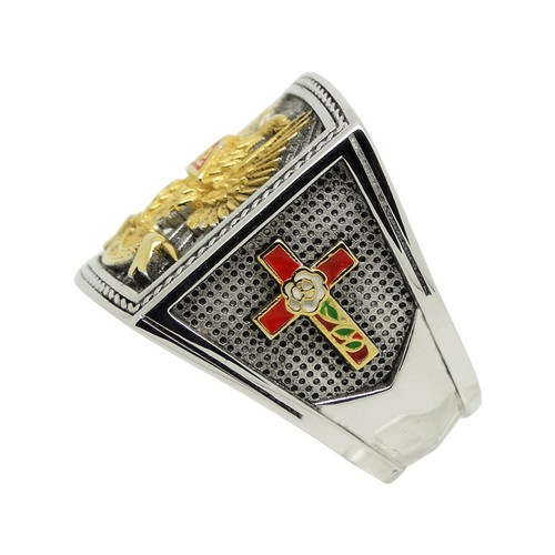Scottish Rite 32 Degree Wings Up Masonic Knights Templar Silver 18k Gold Plated - Picture 7 of 12