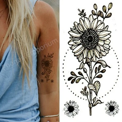 Temporary Tattoo Black Sunflower Fake Body Art Sticker Floral Waterproof Ladies