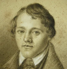 Portrait A Young Man Drawing Original Towards 1830 Period Romantic Monogram