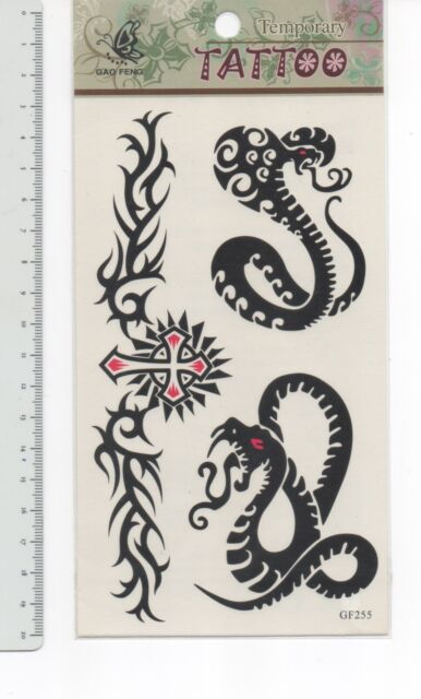 sticker tatouage autocollant temporaire tattoo serpent noir croix GF255