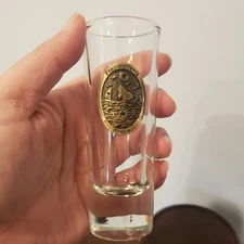 Crisa Libbey Puerto Vallarta Shot Glass Bronze Medallion Mexico Souvenir Tequila