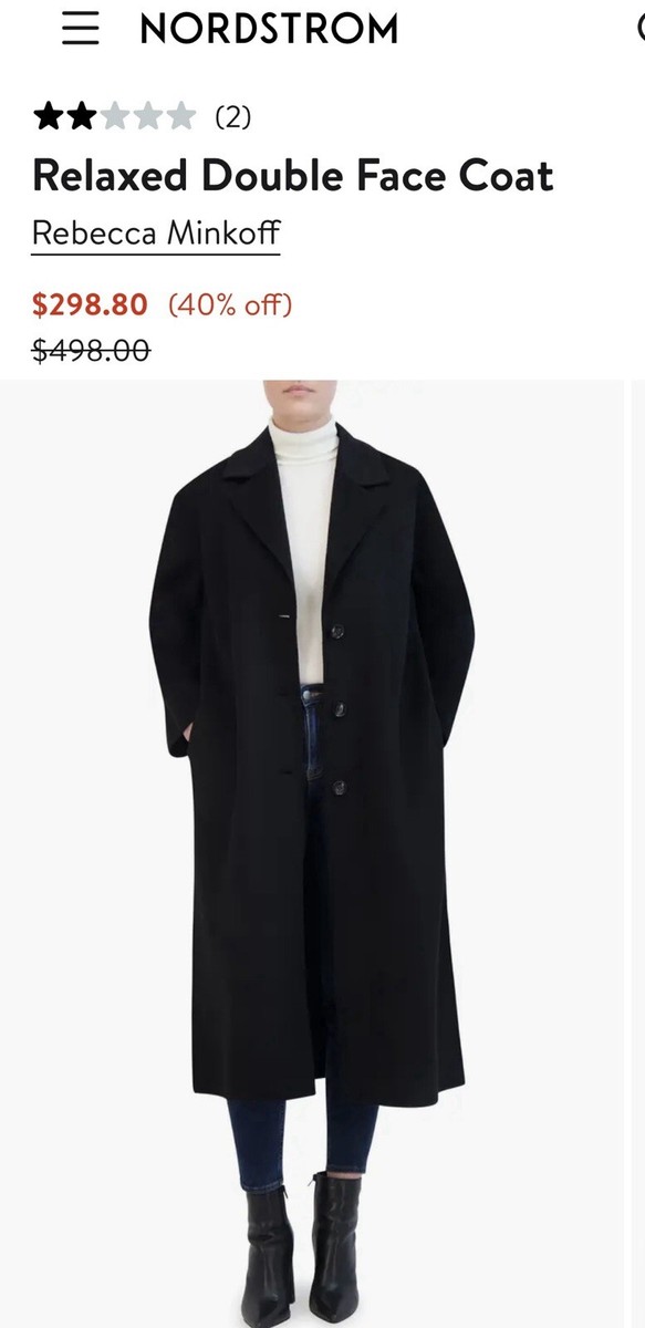 Rebecca Minkoff Double Face Wool Blend Black Relaxed Coat Sz L