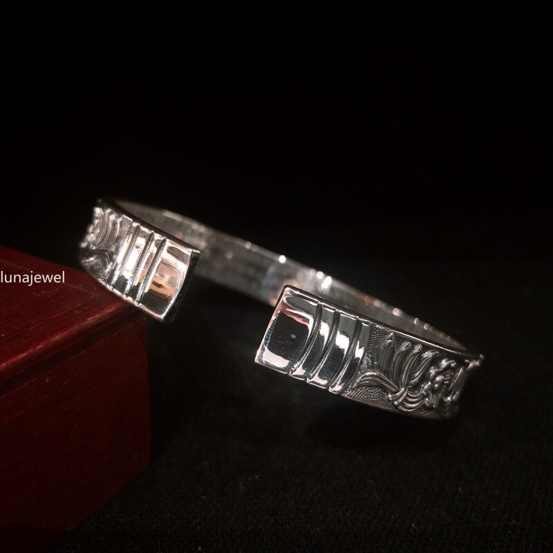 Pure S999 Sterling Silver 999 Vintage Carp Fish Wide Bracelet