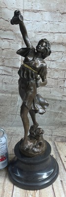 Water Bearer Wine Jug Girl Bronze Sculpture Figure Statue Decor on Marble Base