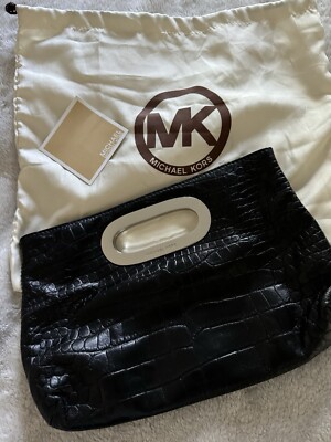 Michael Kors Black Crocodile Embossed Leather Berkley Clutch